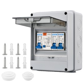 Fuse Box 2-Way Small Distributor: IP65 Waterproof Fuse Box Surface-Mounted with FI Switch 6A + 16A for Garages Caravan Home Office (40A 30mA RCD 2MCB)