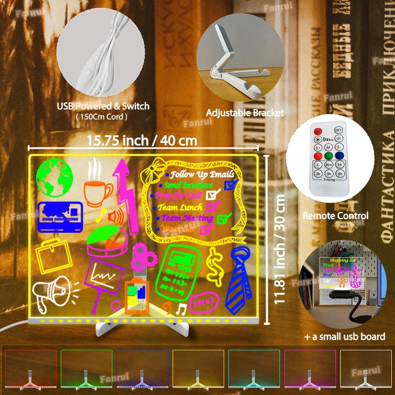 Fanrui 15.75" x 11.81" LED Light-Up Whiteboard - Remote Control,