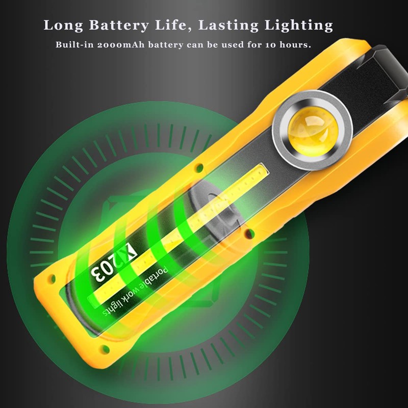 Rechargeable Work Light, Compact Rechargeable Flashlight, with 3 Modes, COB