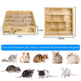 ZENFUN Wooden Hamster Maze with Clear Acrylic Cover, Multi-Chamber Hamsters Hide Tunnel Cage, Hideout Tunnel Toy Shed and Explore Toy for Dwarf Hamsters Mice Small Gerbil（Free-Installation）