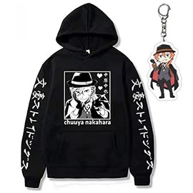 P1PSZ Nakahara Chuya Hoodie Anime Nakahara Chuya Cosplay Dazai Osamu Costume Nakajima Atsushi Unisex Sport Outfit (5740Black, XL)