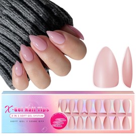 SXVME Pink Gel X Nail Tips Short Almond Gel X Tips Pre-colored Gel X Nails Short Press on Nails Pre Applied Tip Primer Soft Gel Nail Tips Natrual Acrylic Fake Nails Extensions for DIY Nail,300Pcs