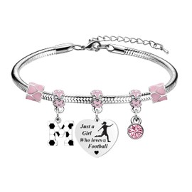LUXYSODE Football Initial A-Z Bracelet - Gift for Girls Who Love Football - Birthday, Christmas, Graduation Gifts (M)