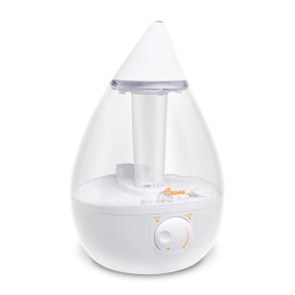 Crane White Teardrop Ultrasonic Cool Mist Humidifier, 1 Gallon Auto Shut-Off for Large Room, Baby Nursery, Bedroom Office, Clear & White