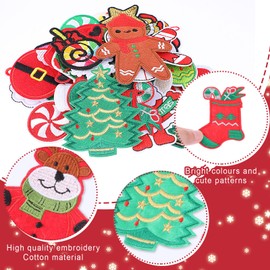 36PCS Christmas Iron on Transfers Fabric Patch Embroidered Patches Iron on Christmas Snowflake Snowman Socks Santa Applique Patches for Craft Clothing Dress Hat Jeans DIY