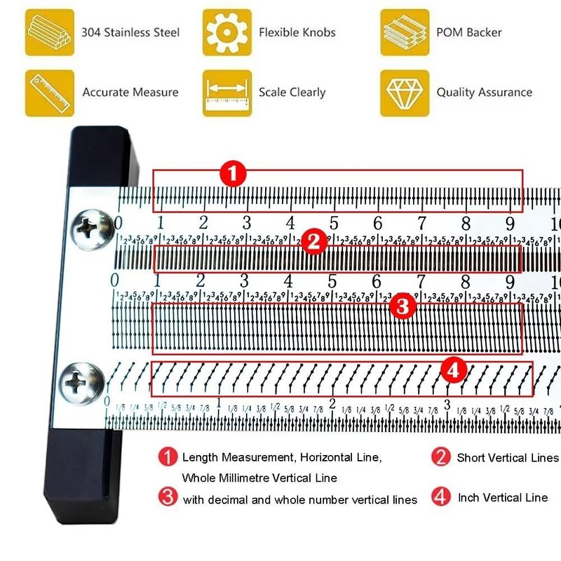 Xemnys Try Square T Ruler Scribing Tool 200 mm -
