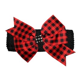 WEBB DIRECT2U WD2U Girls 5" Red Black Buffalo Plaid Rhinestone Hair Bow Wide Headband