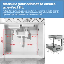 Biboraya 2 Pack 17IN Depth Under Sink Storage Organizer, Large 2-Tier Elegant Mesh Pull Out Shelf for Kitchen and Bathroom Cabinet Organization, L-Shaped and Adjustable Height Design-Gun Gray