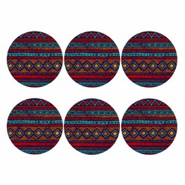 IBILIU Native American Style Coasters for Drinks,Set of 6 Leather Coaster,Southwest Aztec Boho Round Drink Coaster Cup Coasters for Home Kitchen Office Bar