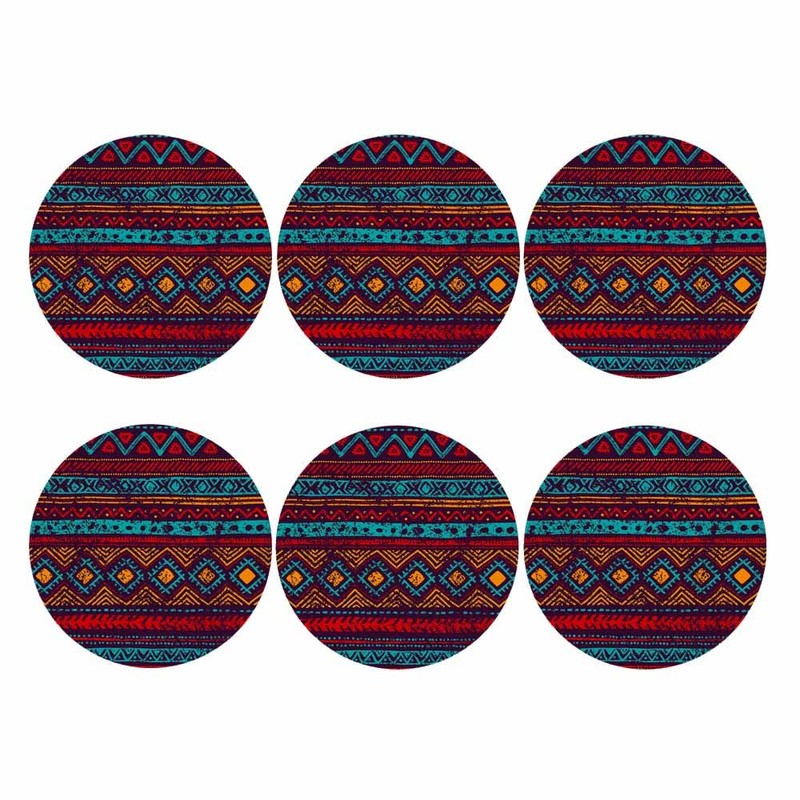 IBILIU Native American Style Coasters for Drinks,Set of 6 Leather
