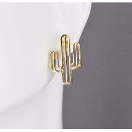 Gold cactus earrings post stud saguaro earrings succulent cacti 3/4 tall