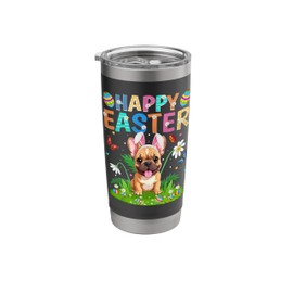 French Bulldog Happy Easter Egg Hunt Bunny Ear Easter Sunday Stainless Steel Insulated Tumbler