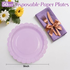 DHAIQC Pack of 50 Mauve Paper Plates, 23 cm, Wavy Party Plates, Paper Plates, Birthday Plates, Disposable Plates Set for Birthday, Weddings, Anniversaries (Mauve, 23 cm)