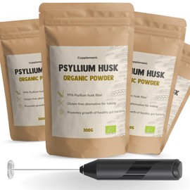 Cupplement - 4 Bags of Psyllium Fibres Powder 300 g - Psyllium Husk - Organic - Free Frother - No Capsules - Flax Seeds - Supplement - Superfood