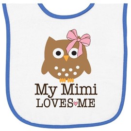 inktastic My Mimi Loves Me Granddaughter Owl Baby Terry Cloth Bib White and Royal 469ca