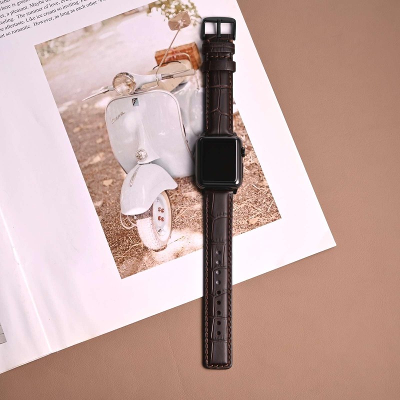 ANNEFIT Genuine Leather Watch Strap, Crocodile-Embossed Watch Band, Quick Release