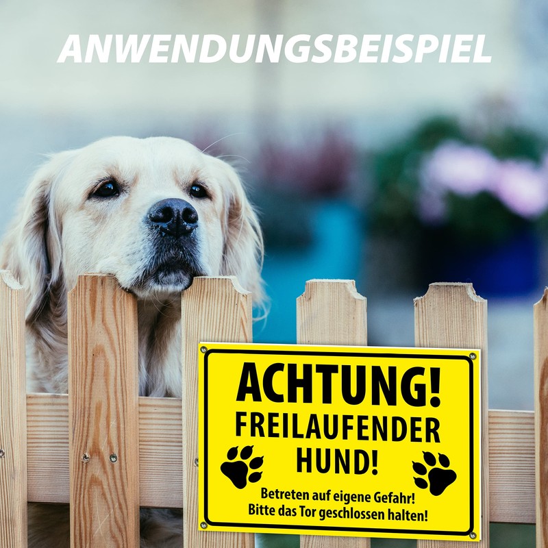 High Quality Sign "Achtung Freilaufender Hund" 300 x 200 mm