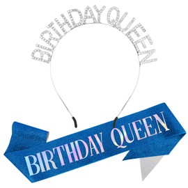 Black Birthday Sash,Birthday Crown Adult Woman,Birthday Queen Sash for women,Birthday Queen Crown,Glitter Birthday Tiara and Sash Rhinestone Headband Set,Happy Birthday Princess Tiara Sash Accessories