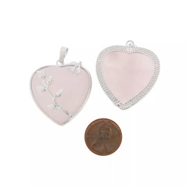 Unbranded Natural Rose Quartz Gemstone Crystal Heart Pendant - GEM116