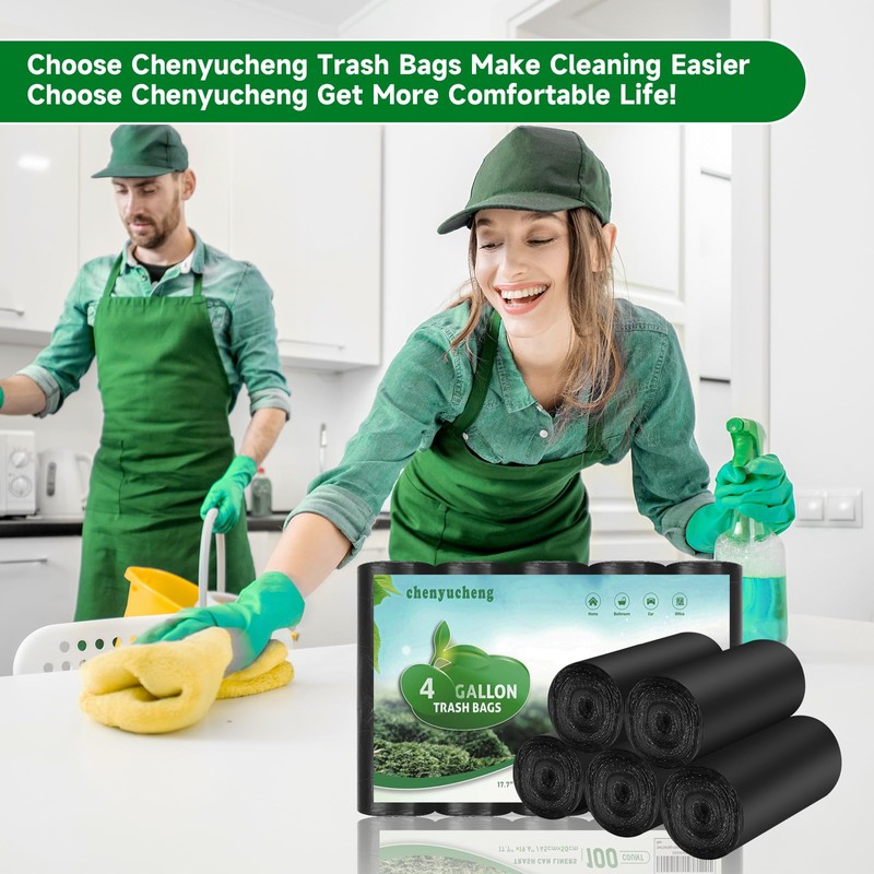 Small Trash Bags 4 Gallon Biodegradable - Black Garbage Bag