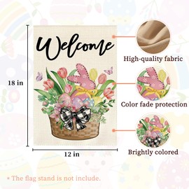Oeyliz Easter Garden Flag 12x18 Inch Easter Eggs Bunny Double Sided Outside Garden Flag Holiday Welcome Yard Porch Flag Decor Outdoor Flag