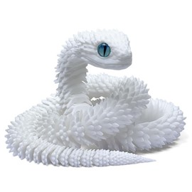 3D Printed Snake - 21 Inch Movable Articulated Snake, Perfect 3D Printed Animals for Educational Toys! Must-Have Toys for Kids and Collectors, Home Office Executive Desk Decor (White)