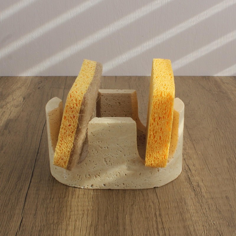 Natust 2-in-1 Travertine Sponge Holder for Kitchen Sink - Heavy