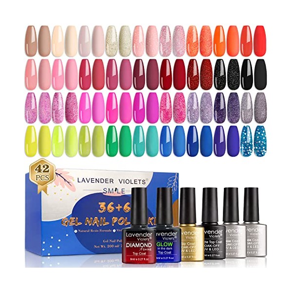 Lavender Violets Gel-Nail-Polish Kit 36 Vivid Colors Red Pink Neon