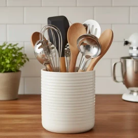 Porta Utensilios 18 Cm Barro Lino Martha Stewart Crema