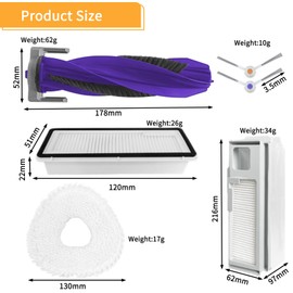 16 Pack Replacement Parts Vacuum Accessories for Narwal Freo X Ultra Robot Vacuum 1 Main Roller Brush, 2 HEPA Filter Elements, 2 Filter Dust Bags, 4 Mop Pads, 6 Side Brushes, 1 Brush