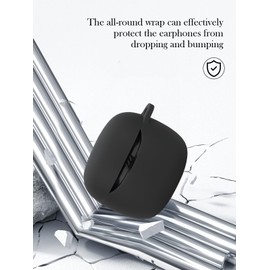 Case for JBL Tune Flex 2-True Wireless Noise Cancelling Earbuds,Soft Protective,Shockproof, BOVUGAC Silicone Case Cover with Keychain & Cleaning Kit & Lanyard-Black