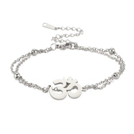 SIPURIS Om Bracelet for Women Girls Om Ohm Aum Symbol Hindu Buddha Yoga Mediation Layered Chain Bracelet Bangle Stainless Steel Adjustable Bracelet Charm Spiritual Jewellery Gift, Stainless Steel,