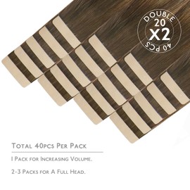 WENNALIFE Tape-In Real Hair Extensions, 40 Pieces, 100 g, 35 cm / 14 Inches, Ombre, Walnut Brown to Ash Brown and Bleach Blonde, Invisible Silky Tape-In Extensions, Real Hair