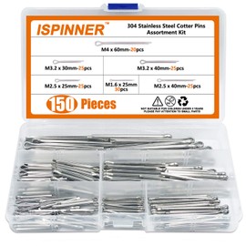 ISPINNER 150pcs 304 Stainless Steel Cotter Pin Clip Key Fastener Fitting Assortment Kit
