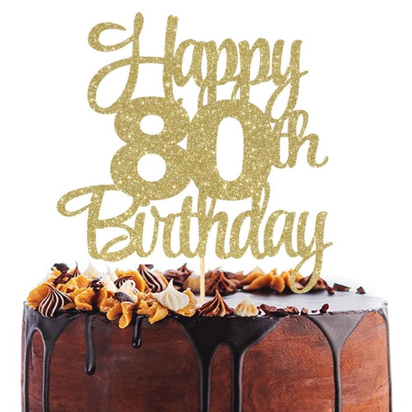 UOAOU Decoración Para Tarta De 80 Cumpleaños Decoración Para Tarta De 80 Aniversario Decoración Para Tarta De 80 Cumpleaños Feliz Decoración Para Tarta De 80 Cumpleaños Dorada Decoración Para Tarta De