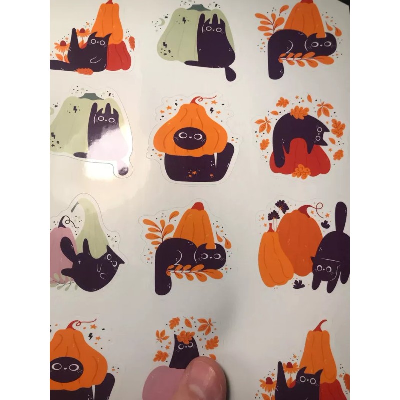 Lycan Decals Black Cat Pumpkin Stickers, Cute Cat Sticker Bundle,