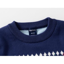 Toddler Baby Boys Girls Argyle Knit Sweater Long Sleeve Pullover Kids Crewneck Fall Winter Cotton Sweatshirts Outfits(Blue,18-24M)
