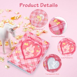 Anglecai 3 Inch Kpop Photocard Holder Book, Mini Photo Card Binder with 40 Pockets/Cherry Charms, Hollow Small Photo Album for Store Pictures (Peach Color)