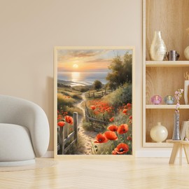 DOMROM Diamond Painting Kits for Adults, Poppies Diamond Art Kits, 5D Diamond Landscape Painting, Sunset DIY Round Full Drill Diamond Painting Gem Arts and Crafts for Home Decor 12x16 inch