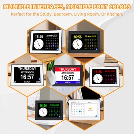 jazeyeah 10.1" Easy to Use Touch Screen Alarm Clock,Digtal Calendar with Day and Date of Week,Clock for Seniors,64 Alarm 40 Reminders,Large Display, Auto DST,Gfits (White)