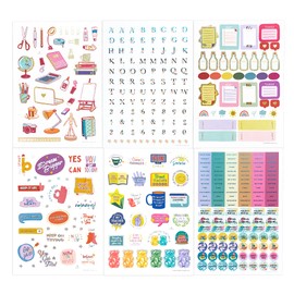 Navy Peony Academic Stickers for Teachers and Students (6 Sheets, 370+ Pieces) - Colourful Glitter Foil | Reward Stickers & Gift for Educators | Alphabet & Tracker for Planners & Calendars