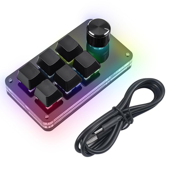 CUQI Macro Keyboard, 6 Keys Programmable Keyboard with Volume Control, Mini Keyboard with RGB Backlight for Mac OS, Windows and Vista
