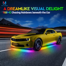 MICTUNING N8 Car Underglow Light Bar Kit, Chasing Color RGB+IC LED, Aluminum Exterior Underbody Multicolor Soundsync Neon Light Strip, Wireless App & Remote Control, IP68 Waterproof, 8PCS