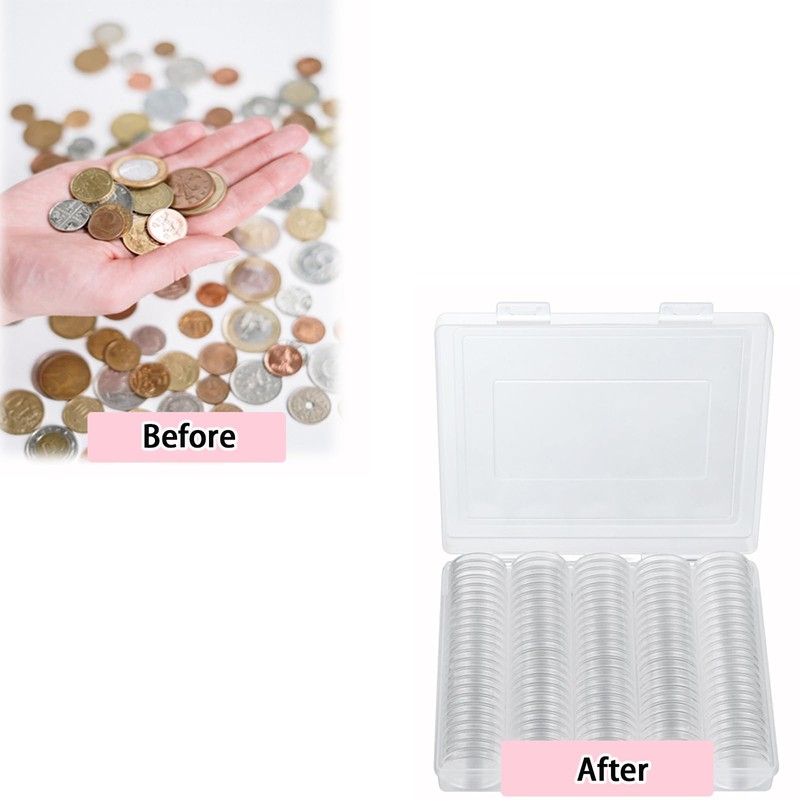 100 Pcs 30mm Coin Capsules with 5 Sizes EVA Foam