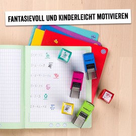 Trodat edy fix motivational stamp for teachers and educators, stamp set for motivating - 1 motif frog further so, German, green housing, green imprint, self-inking, 20 x 20 mm