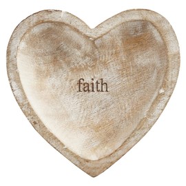 47th & Main Creative Brands Faithworks - Heart-Shaped Mango Wood Wooden Trinket Tray, 6 x 6-Inch, Faith