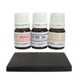 KD89 3 x 18-24K Gold and Silver Testing Reagents Solutions with Natural Touchstone and Multilingual Guide, Jewellery & Coin, Bar Expertise - 2.5ml