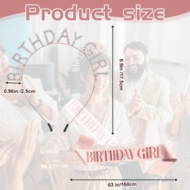 Vorythm Elegant Rose Gold Birthday Sash & Tiara Set – Birthday Girl Sash, Rhinestone Tiara – Ideal for Women’s Parties and Celebrations