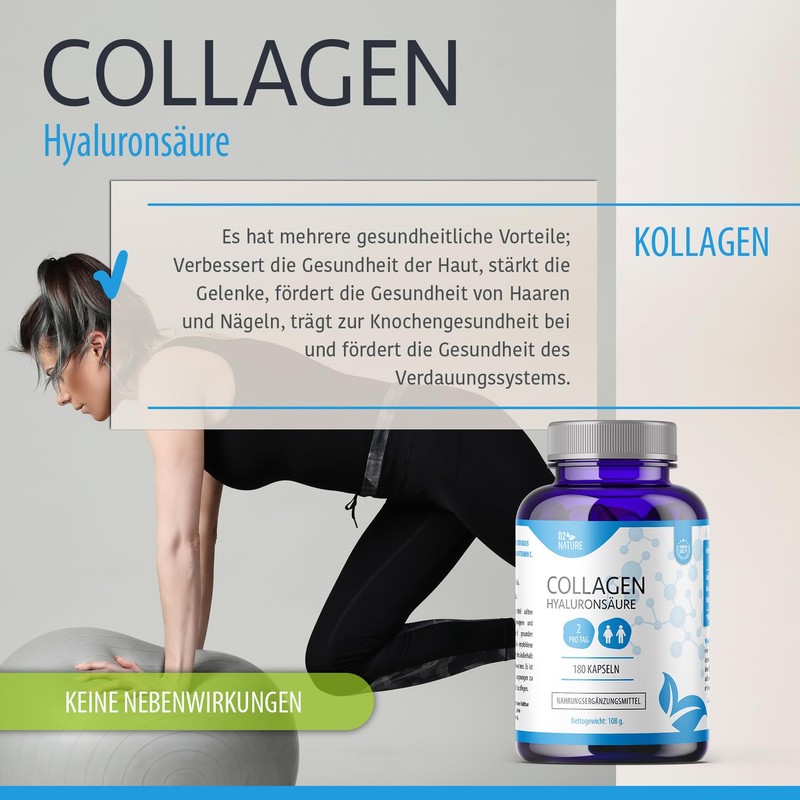 Collagen + Hyaluronic Acid - 180 Capsules - Enriched with