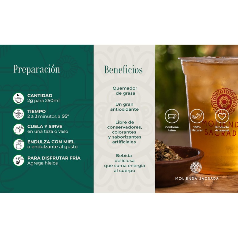 Molienda Sagrada Té Verde Menta, Infusión de Menta y Hierbabuena
